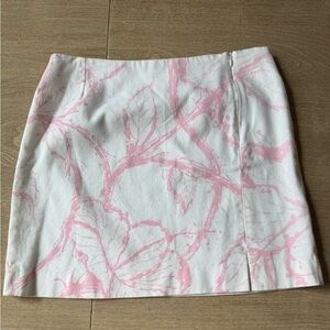 Bahama Hand Prints Pink & White Floral Cotton Mini Skirt 8 costal, preppy, beach